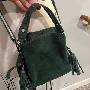 Free people suede purse fringe turquoise teal